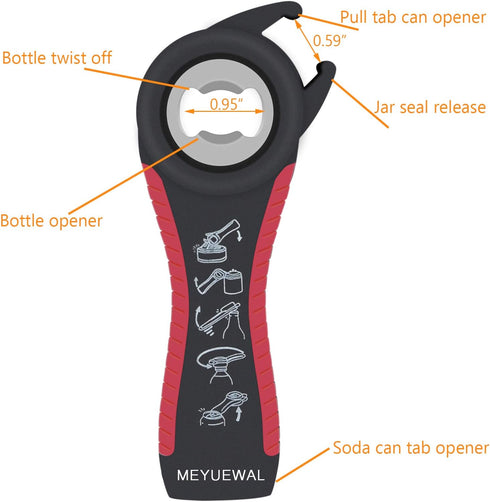 Jar Opener Bottle Opener for Weak Hands - 5 in 1 Multi Function Can Opener Kit with Silicone Handle (New Red)
