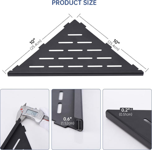 2 Pack 10", SUS304 DAYONE Matte Black Corner Shower Shelf Bathroom Corner Shower Organizer Shelf for Tiled Wall