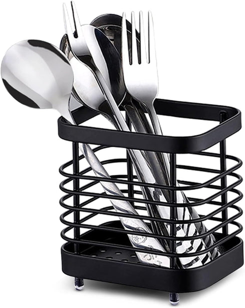 Stainless Steel Utensil Drying Rack, Silverware Draining Basket, Kitchen Dish Drying Rack (S-Black)