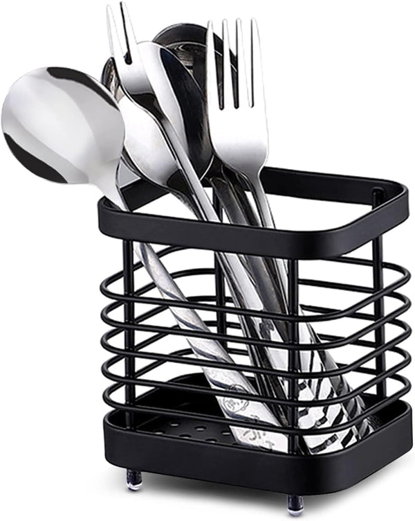 Stainless Steel Utensil Drying Rack, Silverware Draining Basket, Kitchen Dish Drying Rack (S-Black)