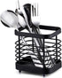 Stainless Steel Utensil Drying Rack, Silverware Draining Basket, Kitchen Dish Drying Rack (S-Black)