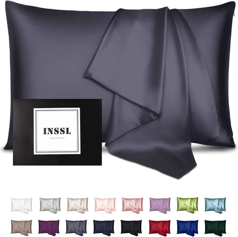 INSSL Silk Pillowcase for Women, Mulberry Silk for Hair and Skin, King Size, Dark Grey