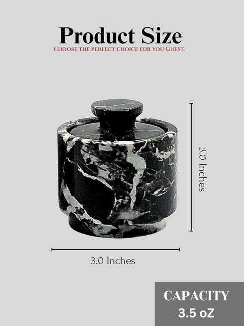 2 Pack 3.5 oz Counter Premium Marble Salt Cellar with Lid | Kitchen Storage Container | Elegant Cooking Salt Box |
