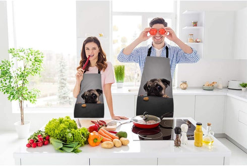 Beabes Pug Puppies Series Kitchen Apron Bib Apron for Chef, Restaurant, Home Cleaning