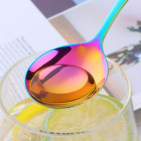 Color ME Rainbow Soup Spoons, Set of 10 Round 18/10 Stainless Steel Spoons