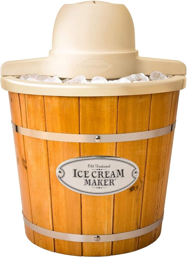 Nostalgia Electric Ice Cream Maker - Old Fashioned Soft Serve Machine for Frozen Yogurt or Gelato, Vintage Wooden