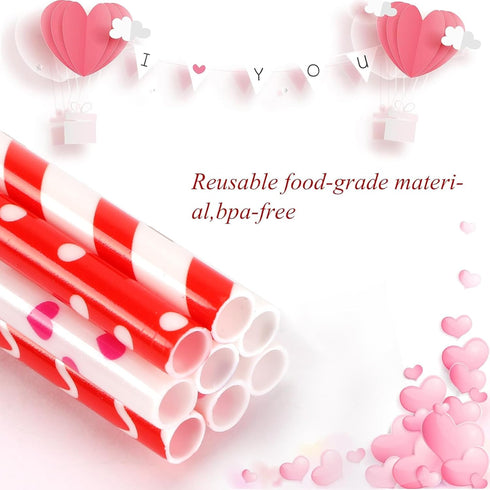 JANYUN 40 Pieces Valentine's Day Drinking Straws - BPA-Free 9" Reusable Straws for Family or Party Favors