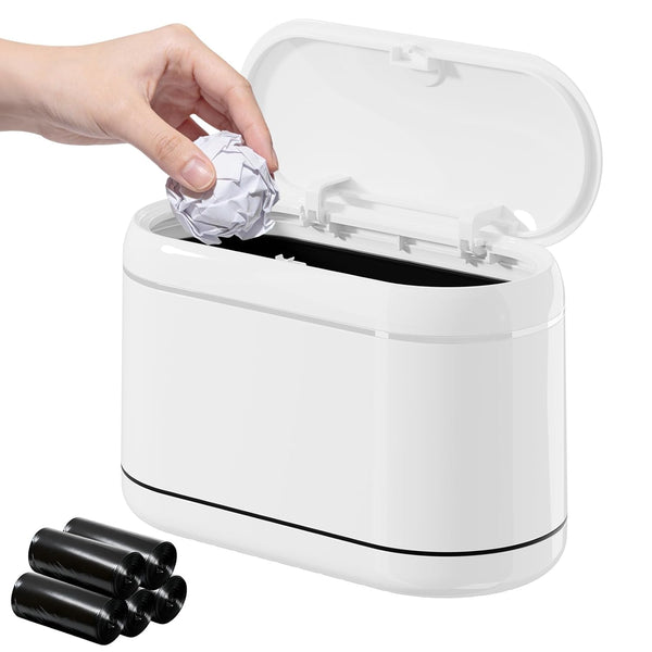 PAVSTINE Mini Trash Can for Desk with 5 Rolls of Trash Bags,