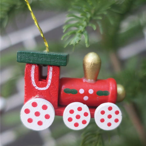 YeahiBaby 6pcs Set, Wooden Christmas Train Mini Painted Train Head Christmas Tree Hanging Ornament for Party Wall Decor