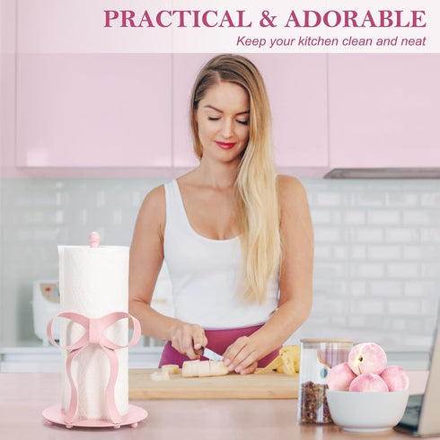 3D Pink Bow Paper Towel Holder Coutertop - Bow Accent Paper Towel Holder, Pink Kitchen Decor and Accessories, Coquette