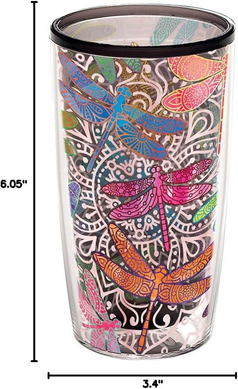 Tervis Made in USA Double Walled Dragonfly Mandala Insulated Tumbler Cup, 16oz Unlidded