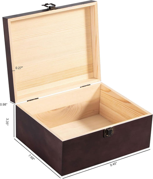 Vintage Wooden Storage Box with Hinged Lid, 9.4'' x 7.7'' x 4.3'' Large Keepsake Box for Crafts