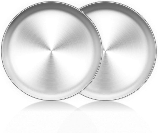 TeamFar 10 Inch Pizza Pan - Stainless Steel Pizza Tray for Oven Baking, Set of 2, Non Toxic & Dishwasher Safe