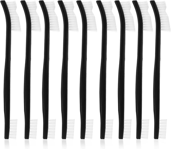 Double-Ended Nylon Cleaning Brushes, Set of 9, Ideal for Small Objects, Black & White with Plastic Handles