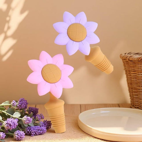 RICHCEE 2 Pcs Flower Silicone Wine Stoppers, Sunflower Bottle Stoppers for Wine and Beverage Bottles,Reusable Wine