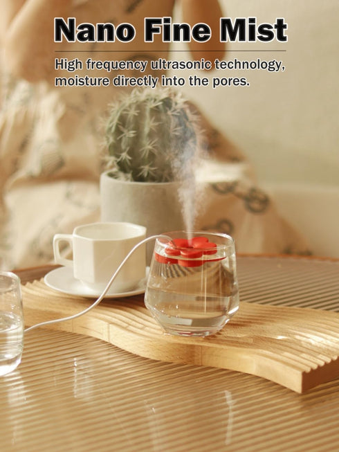 Small Flower USB Humidifier, Creative Mini Ultrasonic Fogger for Home Bedroom Office Desk (Blue+Red)