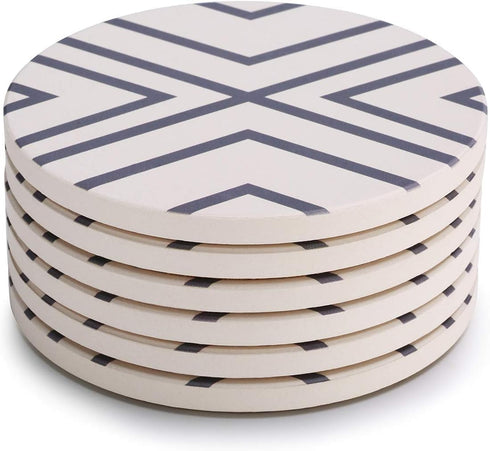 LIFVER Coasters for Drinks, Absorbent Coaster Set of 6 with Cork Base for Cold Drinks, Wine Glasses, Mugs