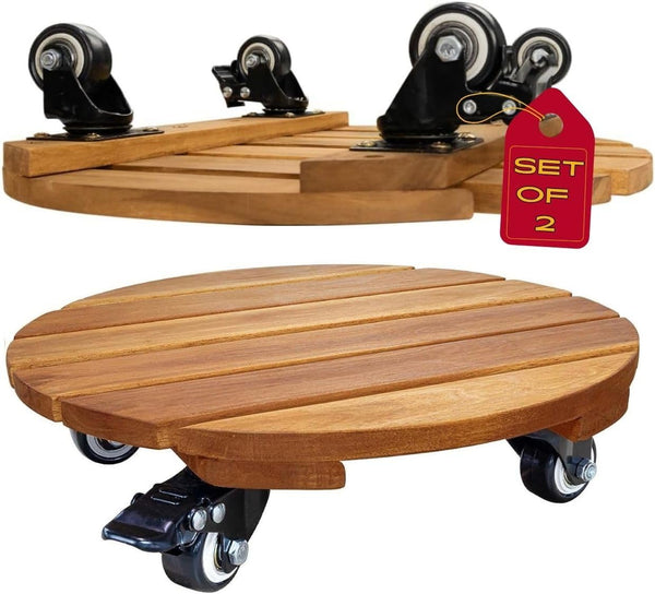 Idzo 2pack 12inches Wood Plant Caddy with Wheels Heavy Duty, 264 Lbs