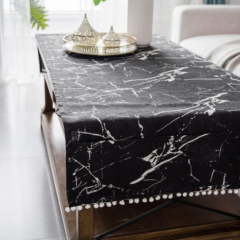 Marble,23.663 Inch) Coffee Table Cloth Rustic Style Living Room Center End Table Cover with Pocket, Cotton Linen