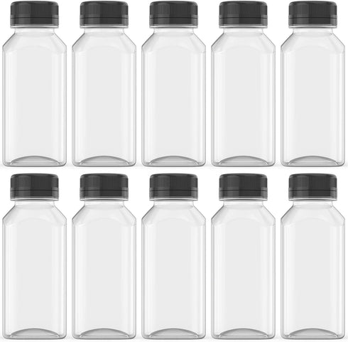 10 Pcs 8 Oz Plastic Juice Bottles, Empty Clear Containers with Tamper Proof Lids for Juice, Milk and Other Beverage