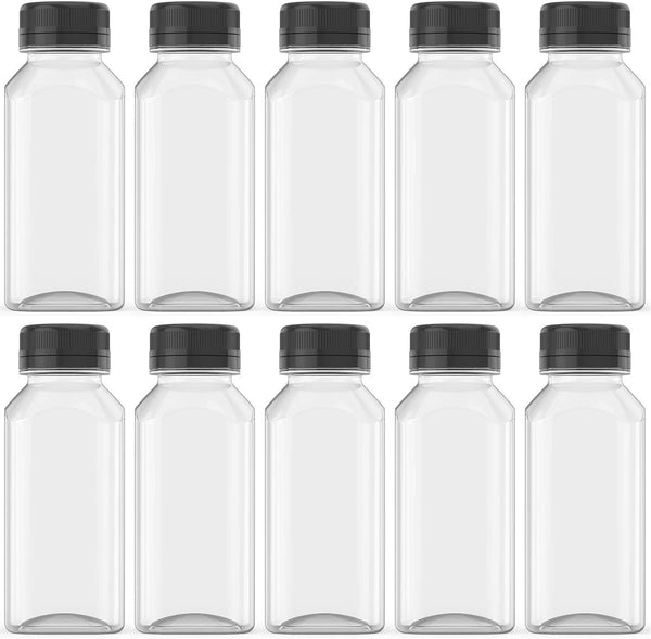10 Pcs 8 Oz Plastic Juice Bottles, Empty Clear Containers with Tamper Proof Lids for Juice, Milk and Other Beverage