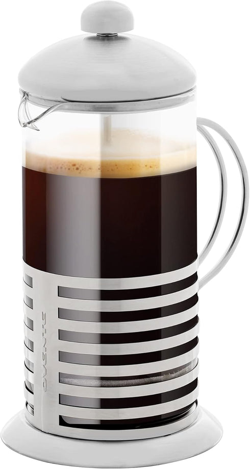 OVENTE 34 Ounce French Press Coffee & Tea Maker, Silver, 4 Filter Stainless Steel Plunger & Borosilicate Glass