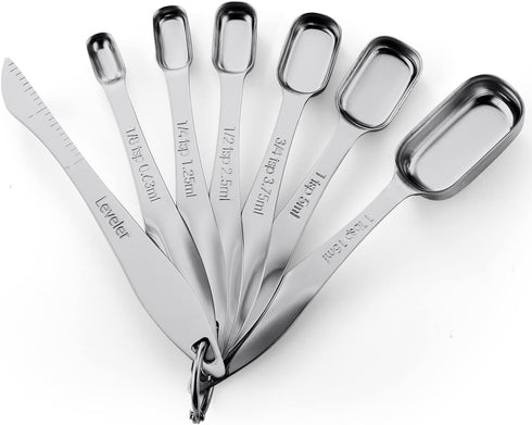 Spring Chef Stainless Steel Measuring Spoons Set of 7 with Leveler, Nesting Kitchen Gadgets for Baking & Cooking