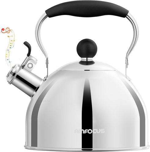 Tea Kettle, 2 Quart Stainless Steel Whistling Tea Kettle, Stovetop Whistling Teakettle