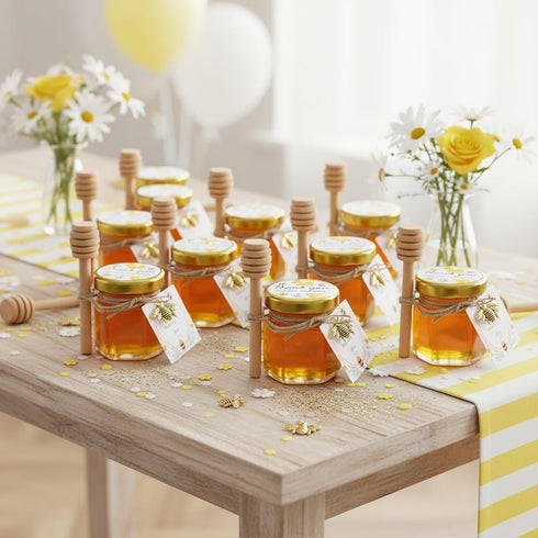 20 Pack Adabocute Mini Honey Jars with Dipper - Perfect for Baby Shower Favors and Wedding Favors - Includes Bee