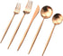 Copper Gold Flatware, Royal 5 Pieces Luxury Matte Finish 18/10 Stainless Steel Tableware Sets for 1 Including Forks Spoons Knives, Camping Silverware Travel Utensils Set Cutlery (Rose Gold) by Gugrida