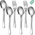 Large Stainless Steel Serving Utensils Set, 6 Pcs with 10" Serving Spoon, Slotted Spoons, Serving Forks, Dishwasher Safe