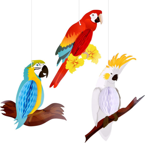 TUPARKA 6 Pieces Tropical Birds Honeycomb Parrot, Hawaiian Summer Beach Tiki Bar Luau Party Decorations