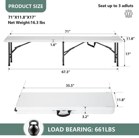 PayLessHere 6 (1) Portable FT Plastic Folding Bench for Outdoor Use, Complete with Carrying Handle for Picnics Camping