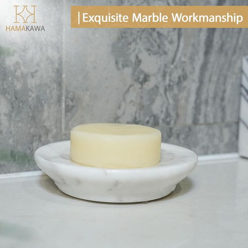 4.5 Inch, Natural Marble Soap Dish, Round White Jewelry Dish Limestone Shower Soap Holder, Modern Stone Sponge Holder