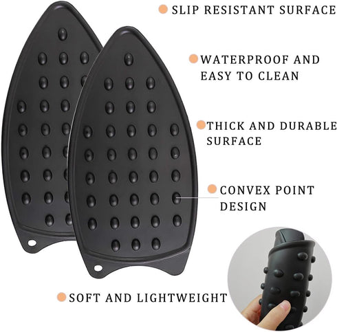 2 Pcs Silicone Iron Rest Pad, Multipurpose Hot Resistant Mat for Flat Irons, Ironing Board - Black.
