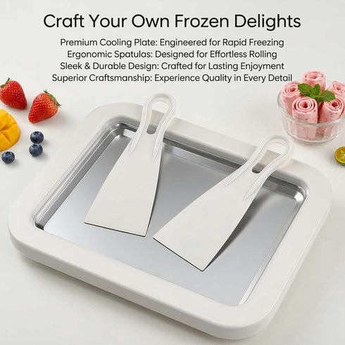 2 Frozen Rolled Ice Cream Maker Kit, DIY Ice Cream Roll Tray with Scrapers, No Electricity Required, Stainless Steel