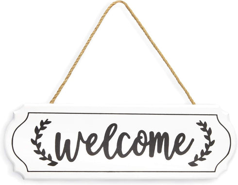 Wooden Welcome Sign for Rustic Farmhouse Decorations, Wall Hanging Welcome Sign for Front Door, White Rustic Wooden
