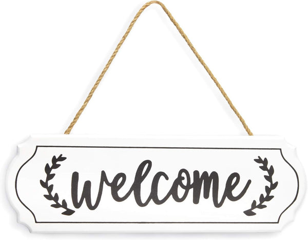 Wooden Welcome Sign for Rustic Farmhouse Decorations, Wall Hanging Welcome Sign for Front Door, White Rustic Wooden