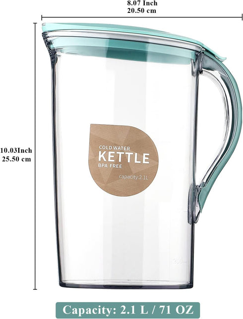 Berglander Fridge Door Water Pitcher With Lid Perfect for Making Tea, Juice And Cold Drink, 71 OZ Water Jug Made of Clear PET, No Smell Clear Fiber Glass Carafe BPA free by Berglander