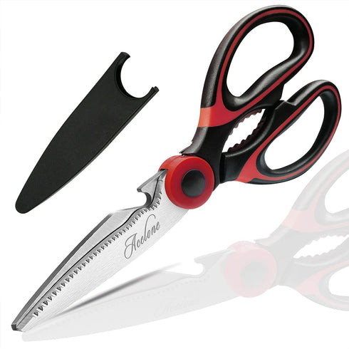 Acelone Premium Kitchen Shears, Heavy Duty Ultra Sharp Stainless Steel Multi-function Scissors (Red Black)
