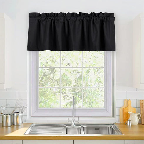 Valea Home Black 52" x 18" Waterproof Blackout Valance Curtains for Kitchen and Bathroom Window