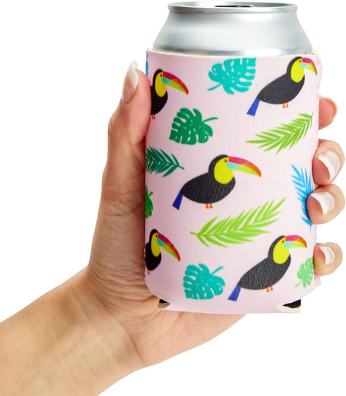 BLUE PANDA Neoprene Can Cooler Sleeves - 12-Pack Summer Gift for Teacher, 4 Tropical Designs, Fits 12 Oz