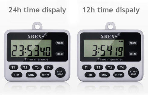 XREXS 4-Channel Digital Kitchen Timer Clock - Large LCD Display, 4 Groups Simultaneous Timing Countdown