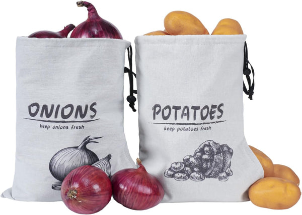 Reusable Potato Onion Storage Bag, 2 Packs with Drawstring Closure for Pantry Vegetable Storage