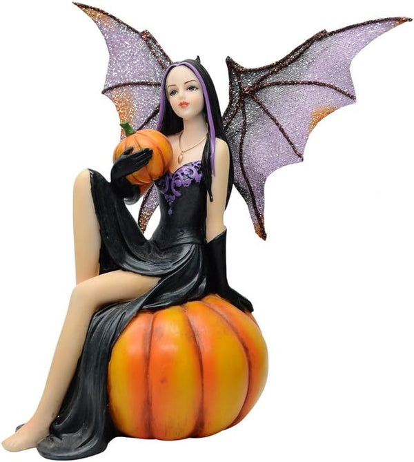 Comfy Hour Fairyland Collection 6” Dark Fairy Witch Figurine Holding Pumpkin, Halloween Theme Gift & Home Decoration
