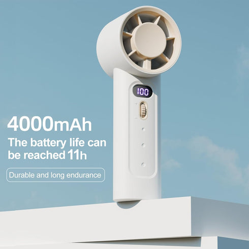 Portable Handheld Fan - Speed Adjustable Turbo Mini Fan, 4000mAh Rechargeable for Camping, Women, White