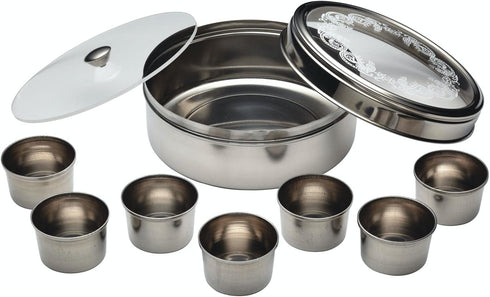 KitchenCraft World of Flavours Indian Spice Box, Stainless Steel, 7 Spice Pots + Large Spice + Cover, 17 x 7 cm