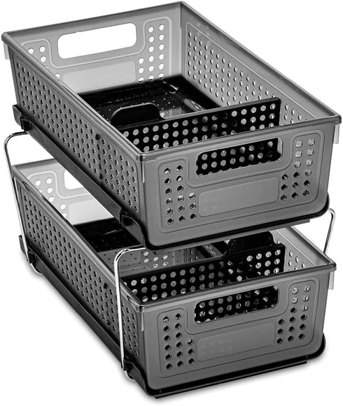 Madesmart 2-Tier Multi-Purpose Organizer, Slide-Out Storage with Handles and Dividers for Home and Bath (Pack of 1,