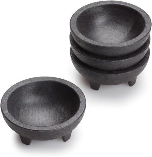 Enqargo Black 3-Legged Plastic Molcajete Salsa Bowls - 11 oz, 2 Pack for Dips and Sauces