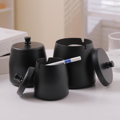 Stainless Steel Ashtray with Lid for Cigarettes, Smokeless Odorless Windproof for Home Office Outdoor Patio
